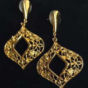 Floral and Filigree Dangle Earrings
